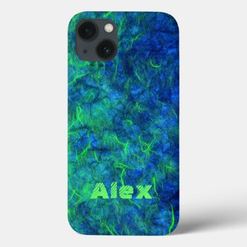 Neon Blue Green Psychedelic Japanese Rice Paper Iphone 13 Case by YANKAdesigns at Zazzle