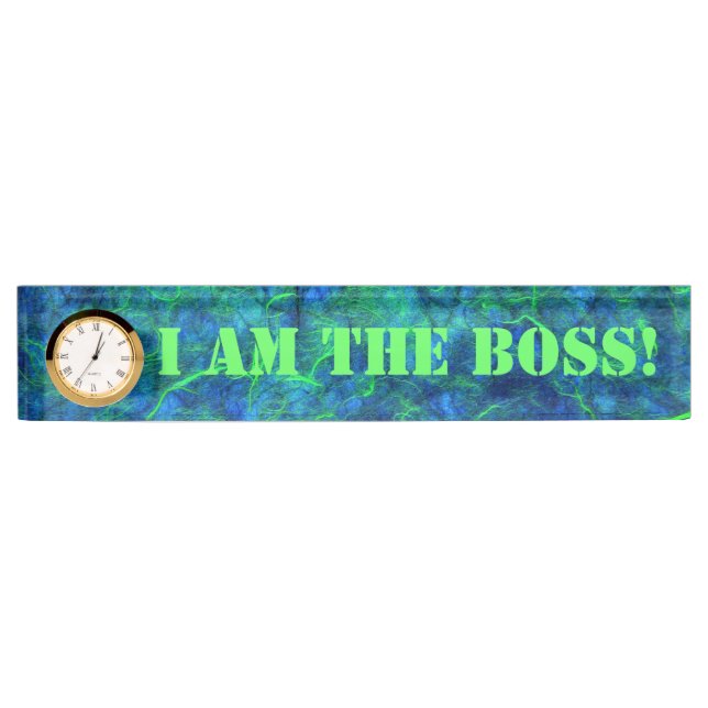 Neon blue green psychedelic Japanese rice paper Desk Name Plate (Front)