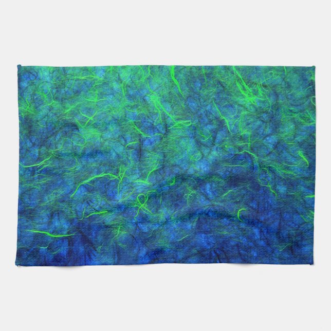 Neon blue green psychedelic Japanese rice paper Kitchen Towel (Horizontal)