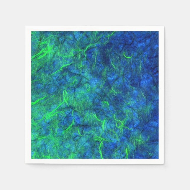 Neon blue green psychedelic Japanese rice paper Napkins (Front)