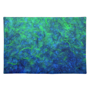Neon blue green psychedelic Japanese rice paper Placemat