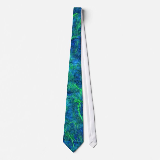Neon blue green psychedelic Japanese rice paper Tie (Front)