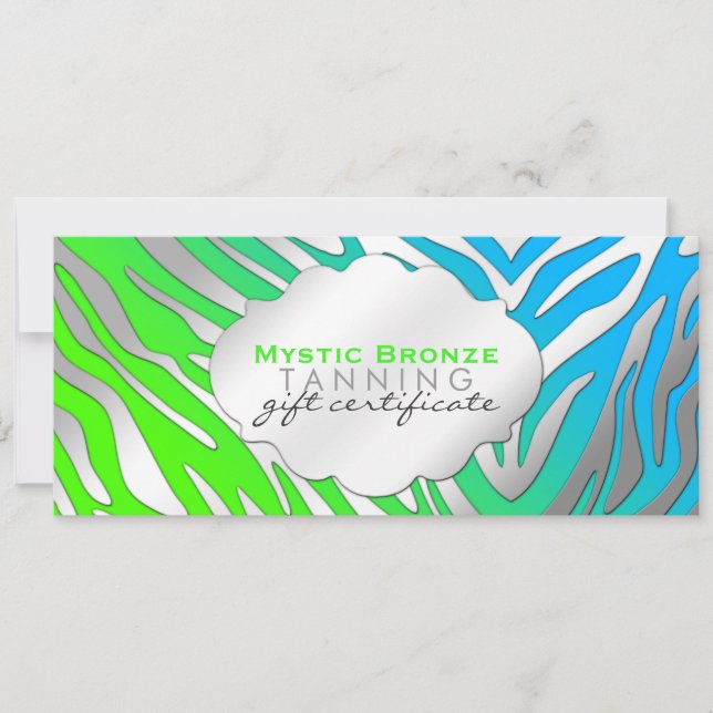 Neon Blue & Green Zebra Print Gift Certificates (Front)