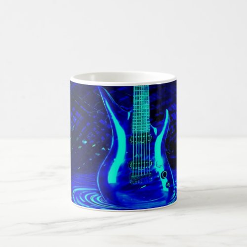 Neon blue guitar coffee mug