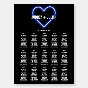 Neon Blue Heart Wedding Seating Chart Foam Board