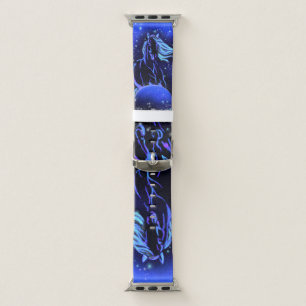 Neon Blue Horse Running At Moonlight Starry Night Apple Watch Band