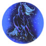 Neon Blue Horse Running At Moonlight Starry Night  Classic Round Sticker