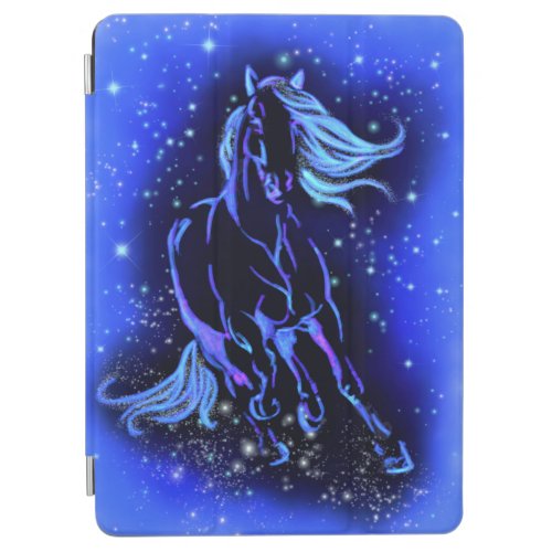 Neon Blue Horse Running At Moonlight Starry Night  iPad Air Cover