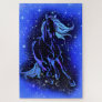 Neon Blue Horse Running At Moonlight Starry Night  Jigsaw Puzzle