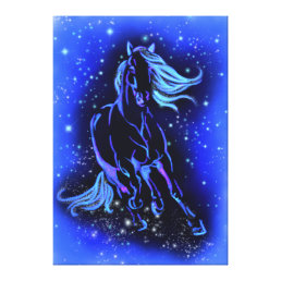 Neon Blue Horse Running Canvas Print - Painting