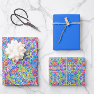 Neon Blue, Lime, Purple & Orange Swirl Pattern Wrapping Paper Sheets