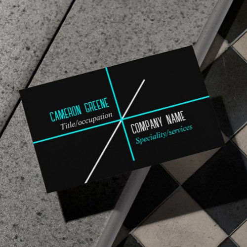 Neon Blue Lines Black Business Card