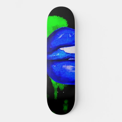 neon blue lips   green spray paint for skateboar skateboard deck