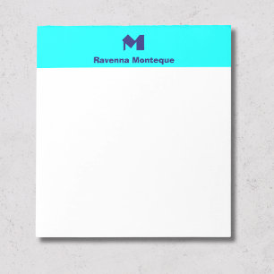 Neon Blue Minimal Personalized Name Monogram Notepad