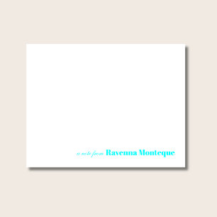 Neon Blue Minimalist Personalized Name Elegant Note Card