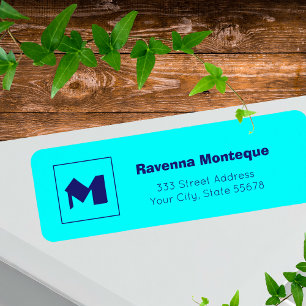 Neon Blue Modern Personalized Monogram Letter Name Label