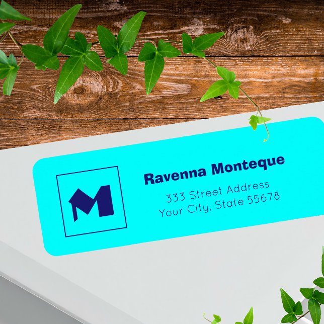 Neon Blue Modern Personalized Monogram Letter Name Label (Creator Uploaded)