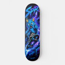 Neon Blue Monster Lightning Rush Street Art