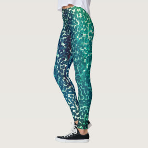 Neon blue mosaic style over rough hammered glass leggings
