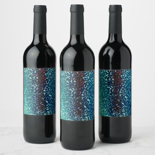 Neon blue mosaic style over rough hammered glass   wine label