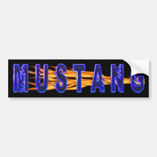 Neon Blue Mustang And Flames Bumper Sticker