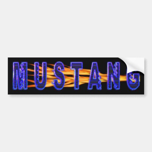 Neon Blue Mustang And Flames Bumper Sticker