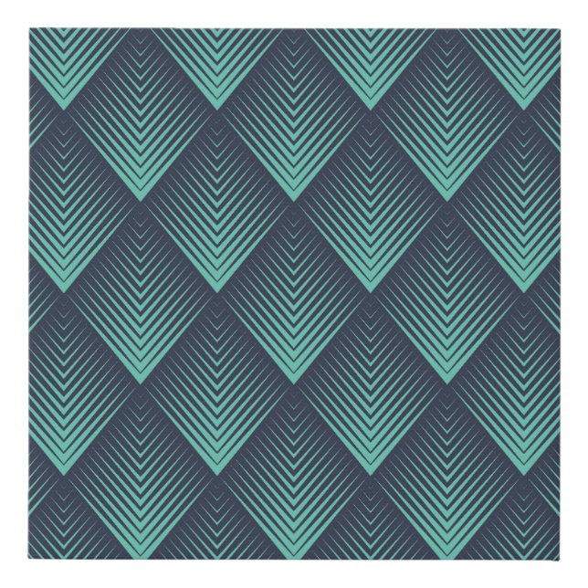 Neon Blue Op-Art Chevron. Faux Canvas Print (Front)