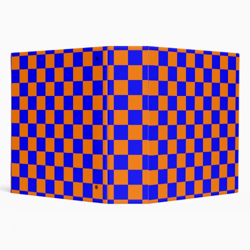 Neon Blue Orange Checkered Checkerboard Vintage 3 Ring Binder