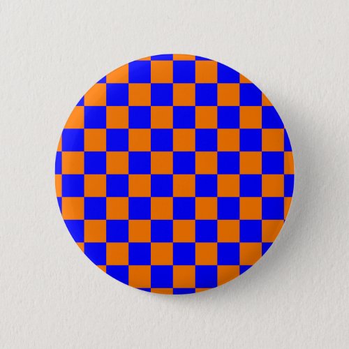 Neon Blue Orange Checkered Checkerboard Vintage Button