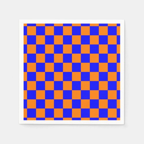 Neon Blue Orange Checkered Checkerboard Vintage Napkins