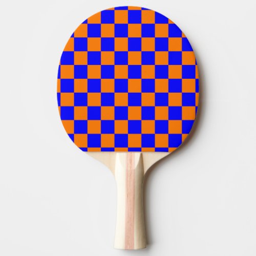 Neon Blue Orange Checkered Checkerboard Vintage Ping Pong Paddle
