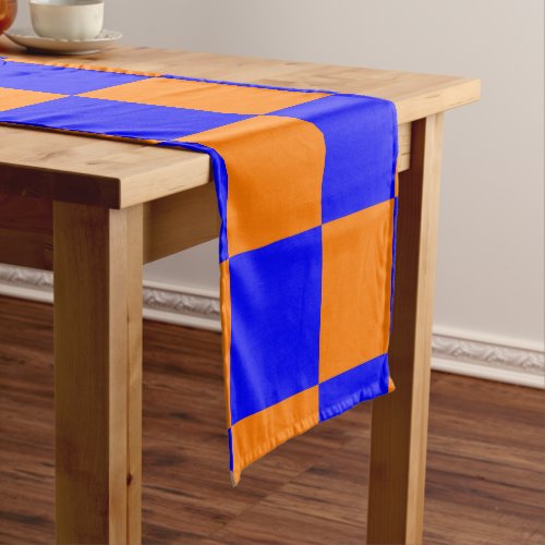 Neon Blue Orange Checkered Checkerboard Vintage Short Table Runner