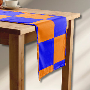 Neon Blue Orange Checkered Checkerboard Vintage Short Table Runner