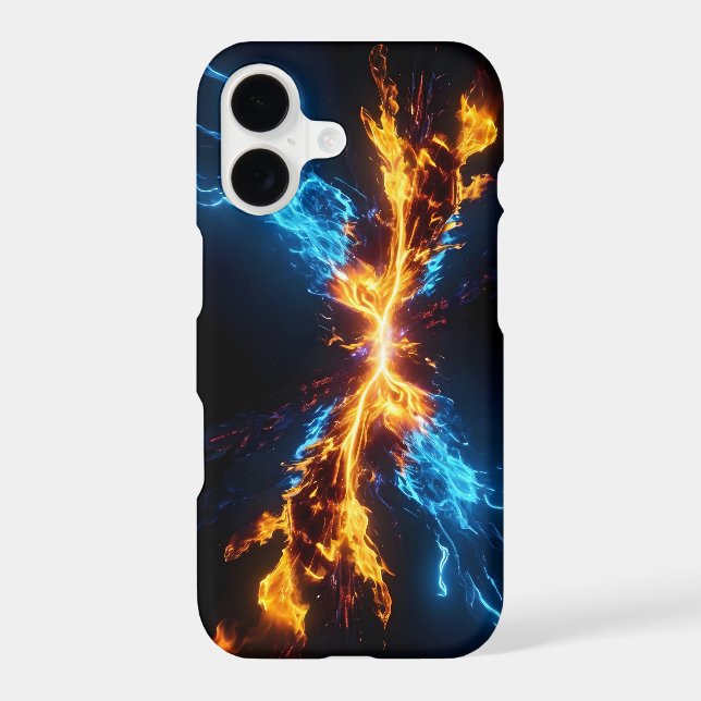Neon Blue Orange Fire Plasma Flame Abstract iPhone Case (Back)