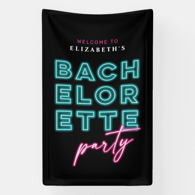 Neon Blue & Pink Bach Party Welcome Banner (Vertical)