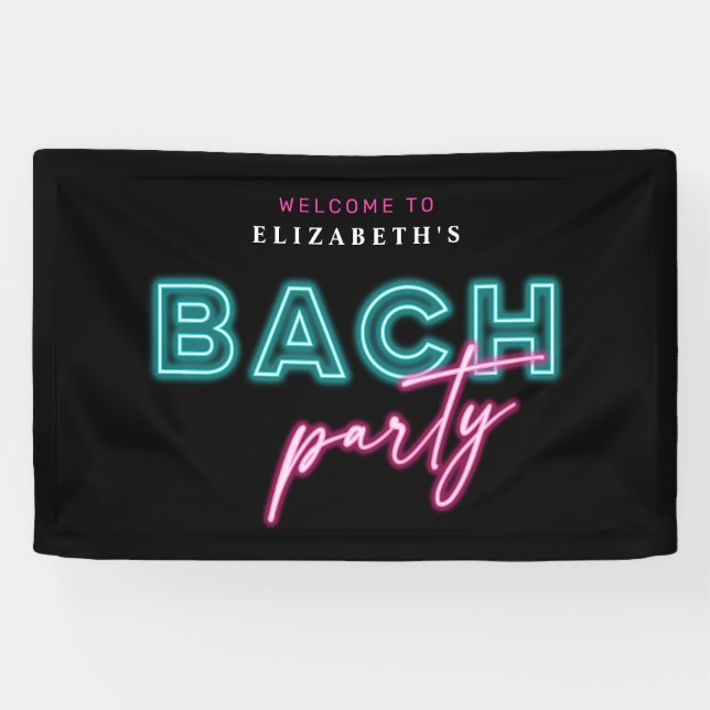 Neon Blue & Pink Bach Party Welcome Banner (Horizontal)
