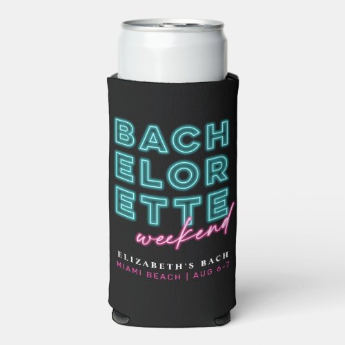 Neon Blue  Pink Bachelorette Weekend Seltzer Can Cooler