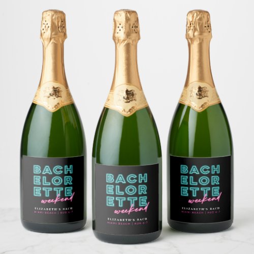 Neon Blue  Pink Bachelorette Weekend Sparkling Wine Label