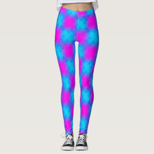 Neon Blue & Pink Checkered Pattern  Leggings