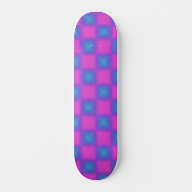 Neon Blue & Pink Checkered Pattern Skateboard (Front)