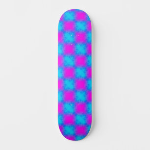 Neon Blue & Pink Checkered Pattern Skateboard
