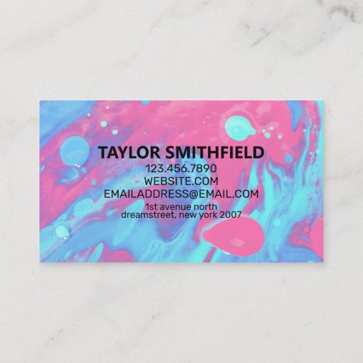 Neon Blue Pink Watercolor Paint Splatter Business Card Zazzle