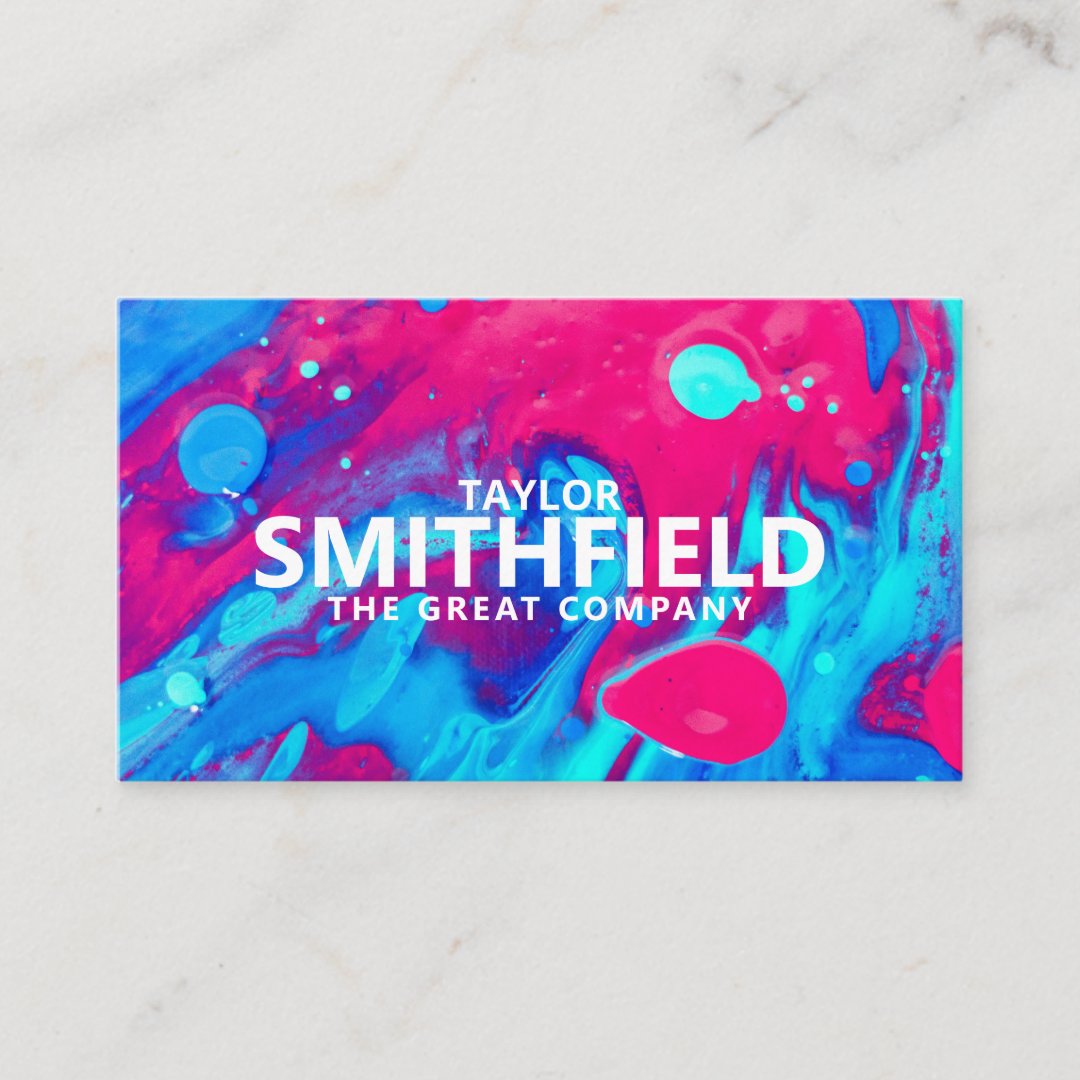 Neon Blue Pink Watercolor Paint Splatter Business Card Zazzle