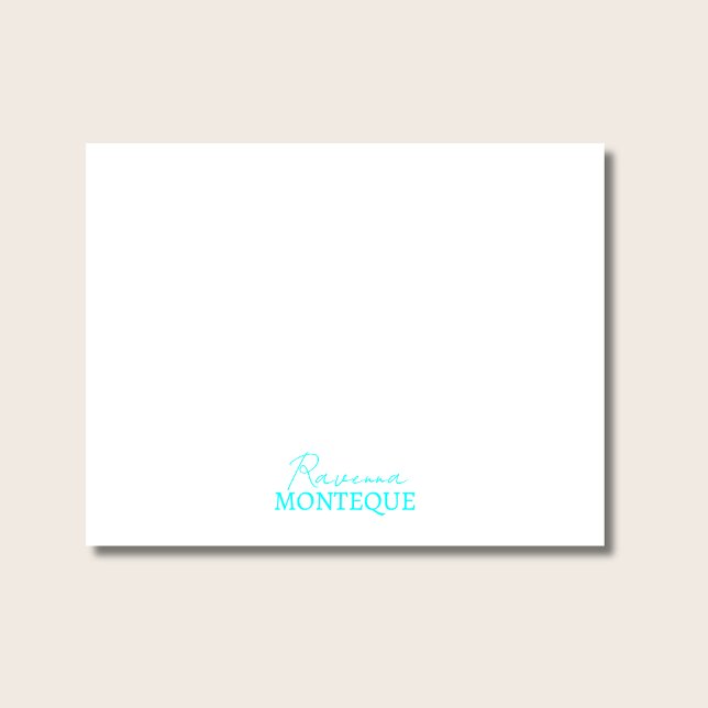 Neon Blue Professional Modern Custom Name Classy Note Card (Creator Uploaded)
