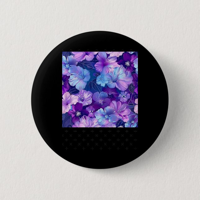Neon Blue Purple Sparkling Flower Pattern - Whimsi Button (Front)
