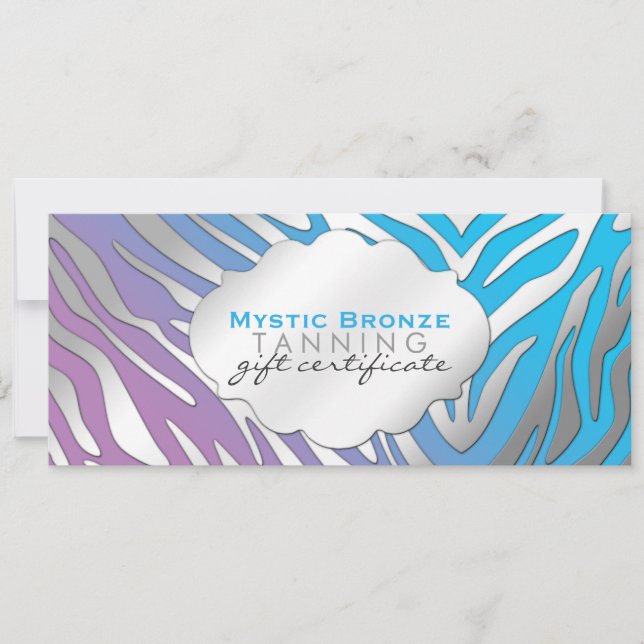Neon Blue & Purple Zebra Print Gift Certificates (Front)