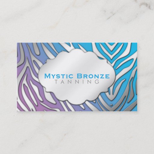 Customizable Neon Blue &amp; Purple Zebra Print Tanning/Salon Business Card Template