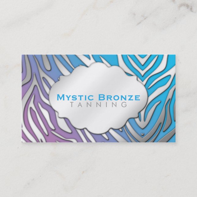 Neon Blue & Purple Zebra Print Tanning/Salon Business Card (Front)