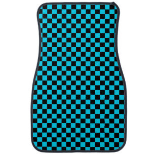 Neon Blue Racing Karting Checkered Car Mat