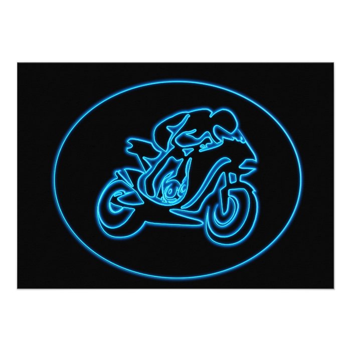 Neon Blue Racing Motorcycle Silhouette Personalized Invitation